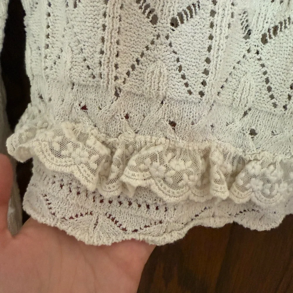 ZARA Knit Lace Ruffle Bell Sleeve Sweater Coquette Cottagecore Scandi Feminine
